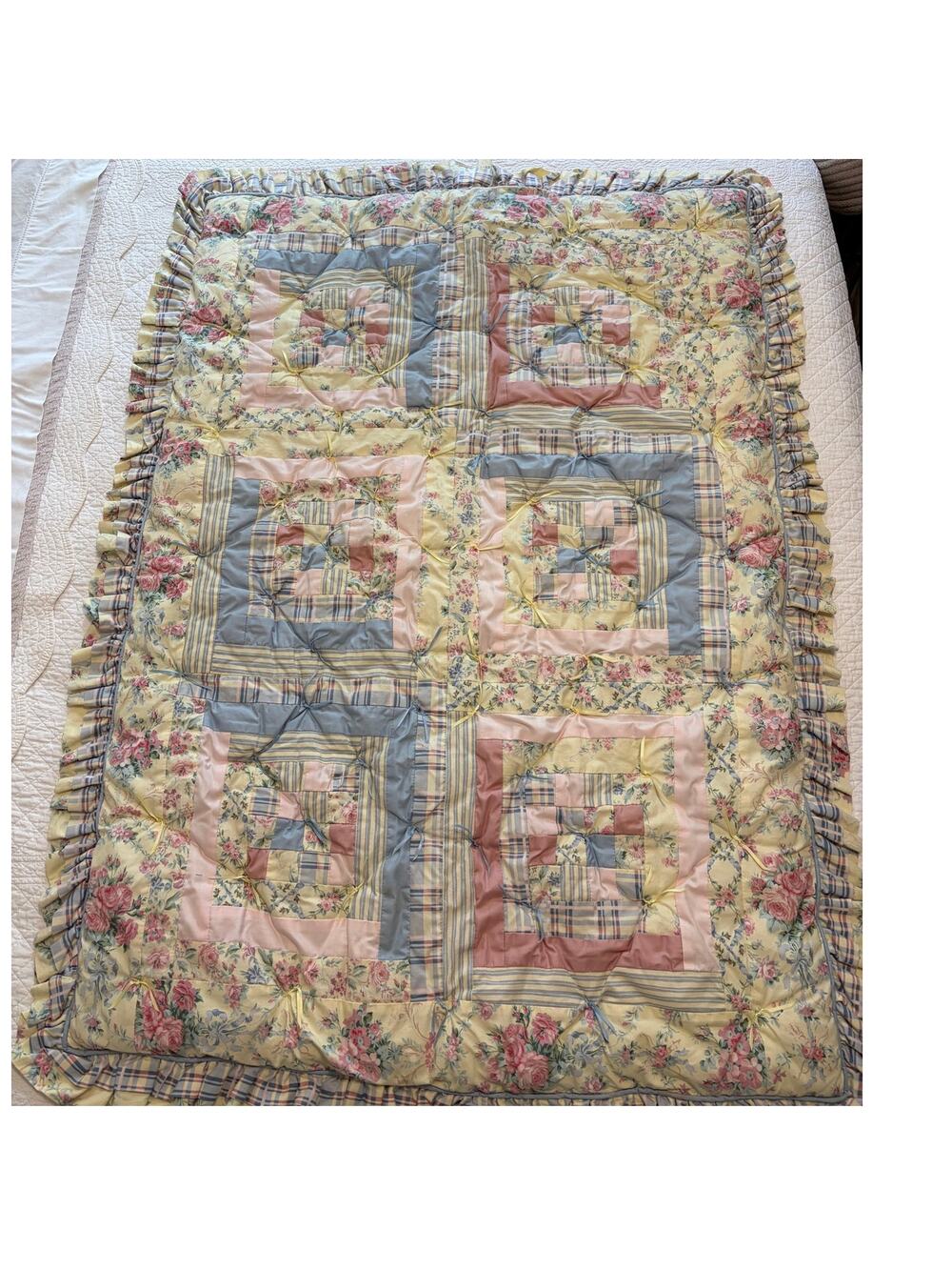 Vintage Y2K Nursery Crib Comforter With Ruffle Cottage Core